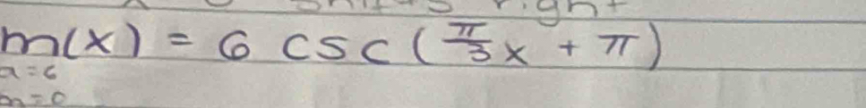 It
m(x)=6csc ( π /3 x+π )
a=6
m=0