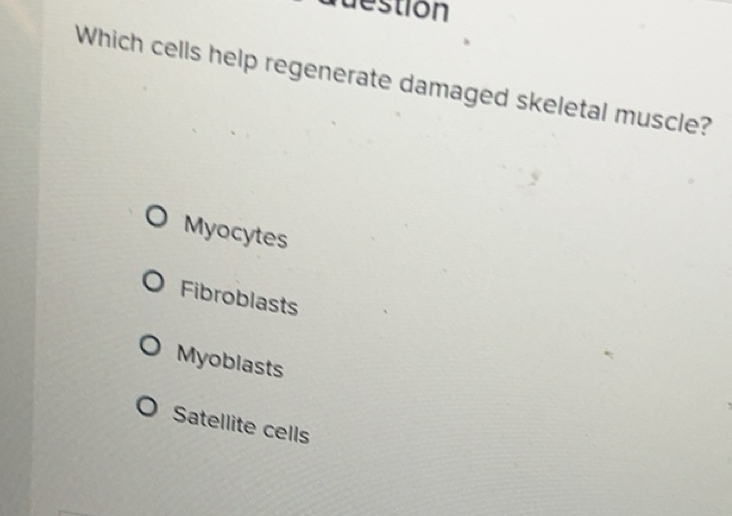 Solved: destion Which cells help regenerate damaged skeletal muscle ...