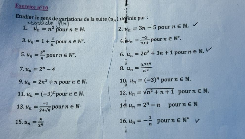 Résolu :Exercice n° 10 Etudier le sens de variations de la suite (u_n ...
