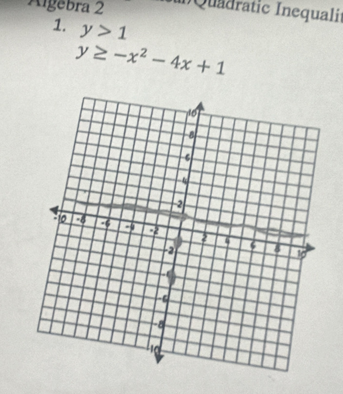 Algebra 2 
IQuadratic Inequalit 
1. y>1
y≥ -x^2-4x+1