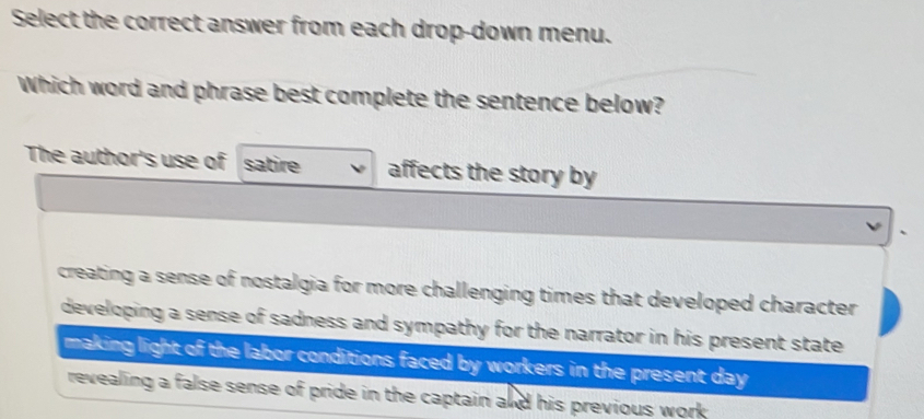 Select the correct answer from each drop-down menu. Which word and ...