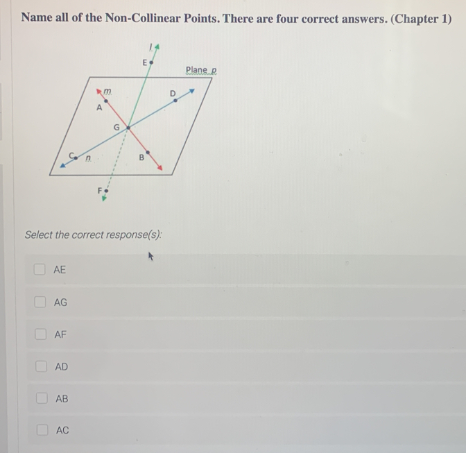 Solved: Name all of the Non-Collinear Points. There are four correct ...
