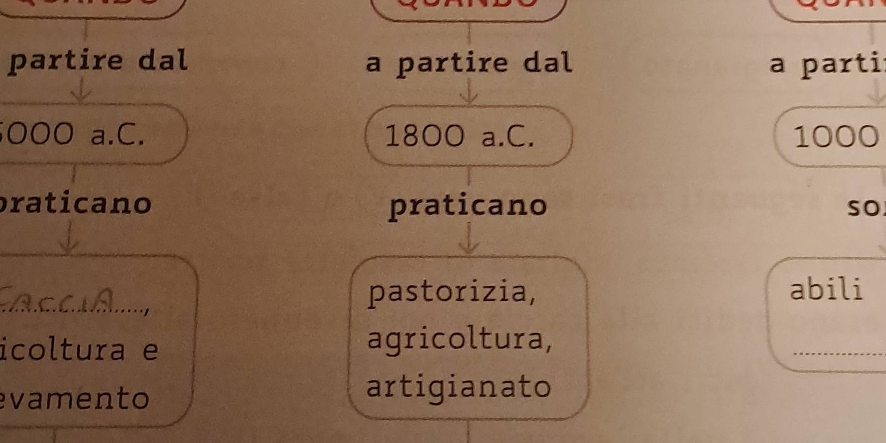 partire dal a partire dal a parti
5000 a.C. 1800 a.C. 1000
praticano praticano so 
pastorizia, abili 
icoltura e 
agricoltura, 
_ 
evamento 
artigianato