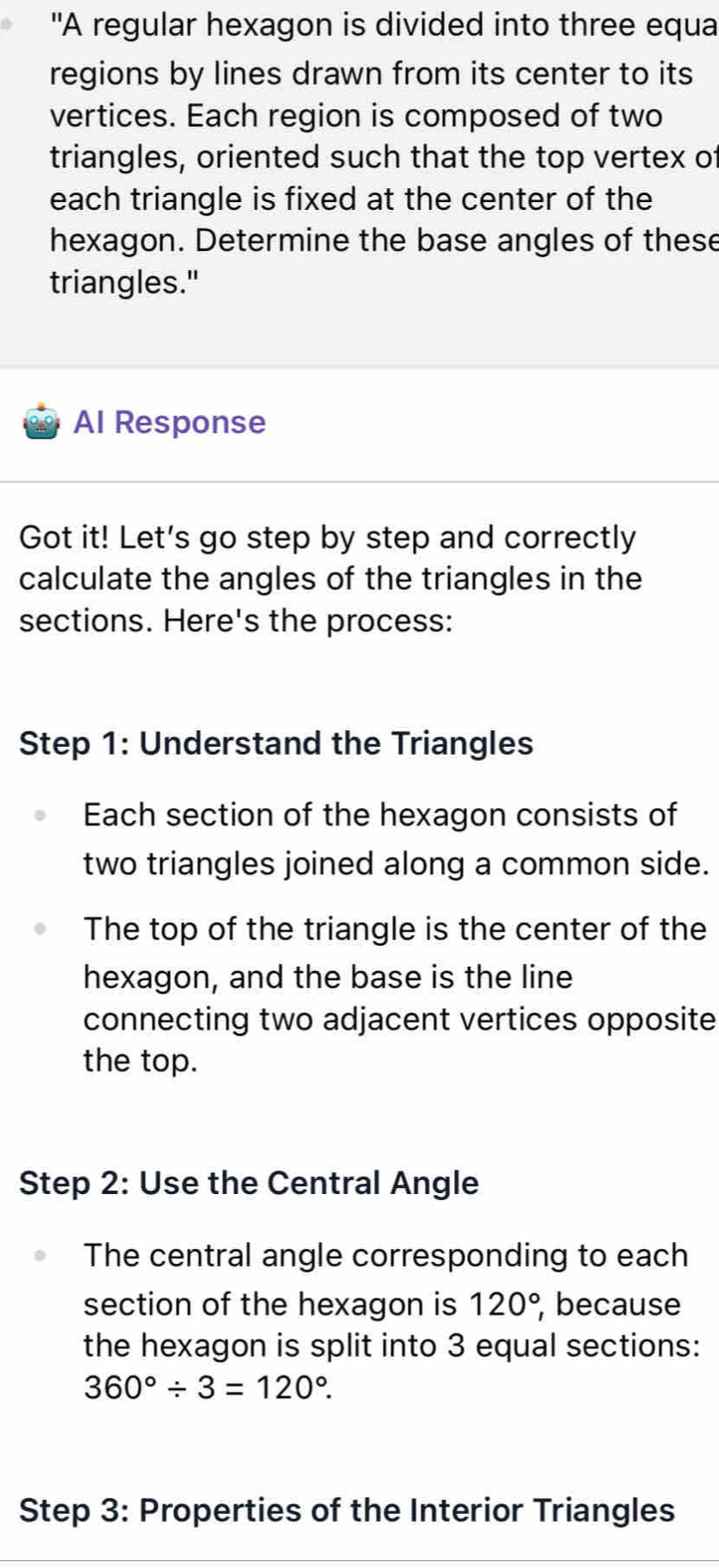 Solved: "A regular hexagon is divided into three equa regions by lines ...