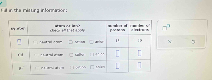 Fill in the missing information: 
frac  
×