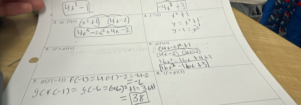 f^(-1)(x)
3. (g· f)(x)
6. 1) 
5 (fcirc g)(x)
8. (fcirc g)(3)
7. (-1))