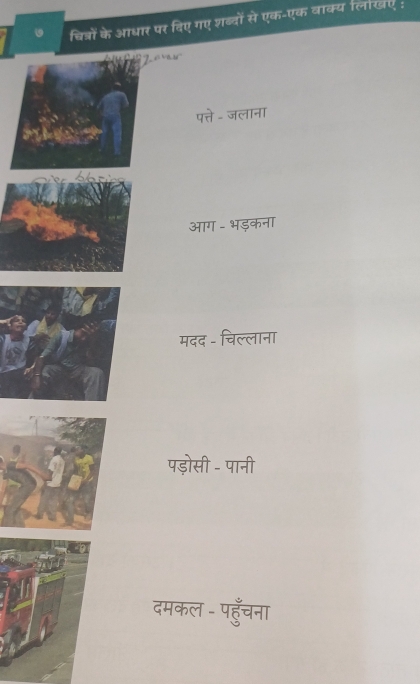 चित्रों के आधार पर दए एक बाक्य लख .