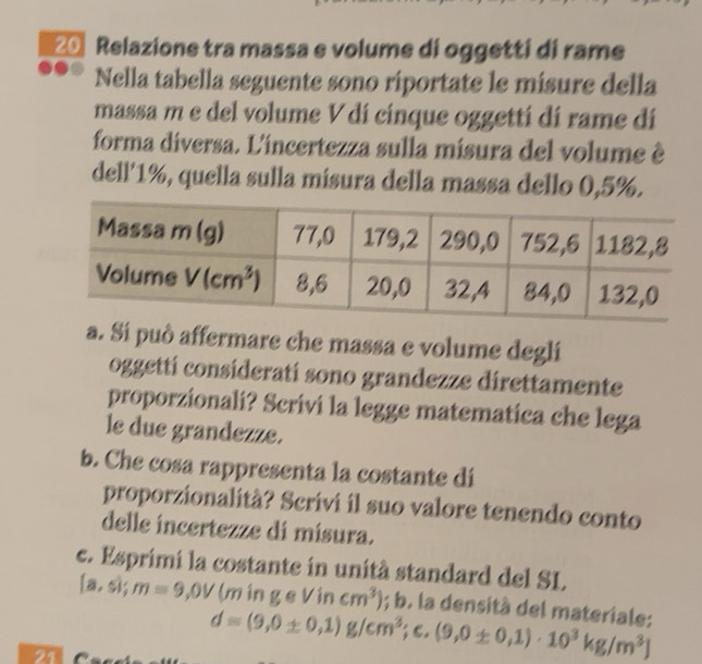 Risolto:Relazione tra massa e volume di oggetti di rame Nella tabella ...