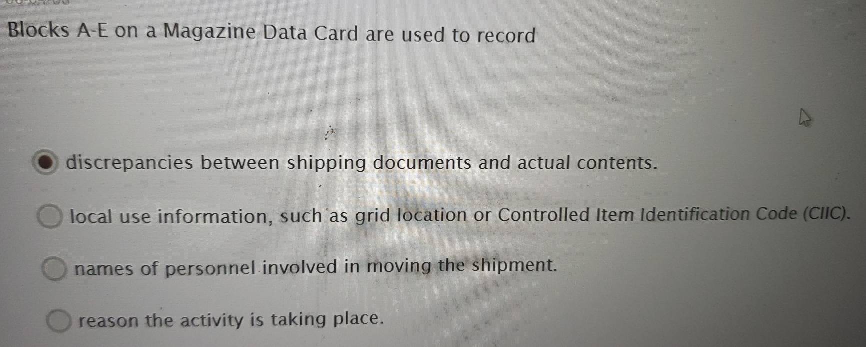 Solved: Blocks A-E on a Magazine Data Card are used to record ...
