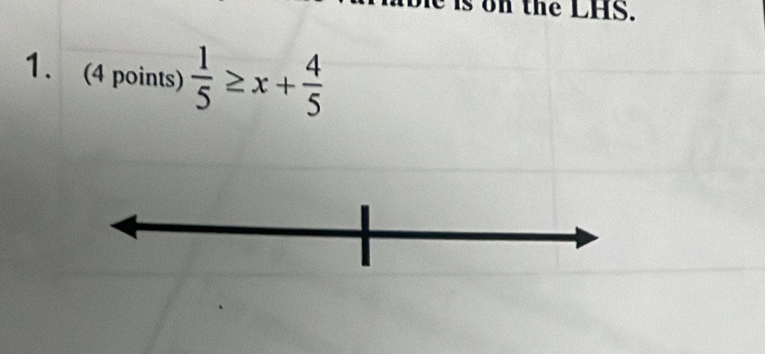 on the LHS. 
1. (4 points)  1/5 ≥ x+ 4/5 