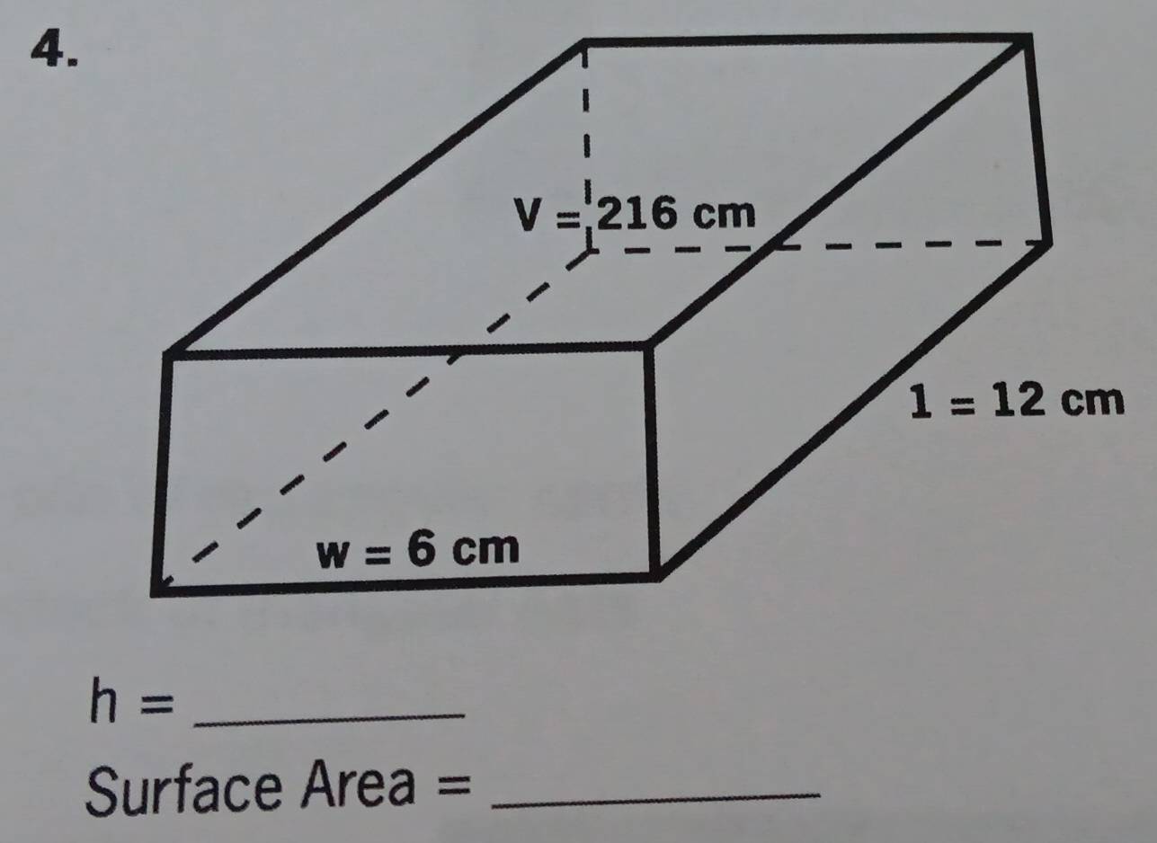 h= _
Surface A re a  =_