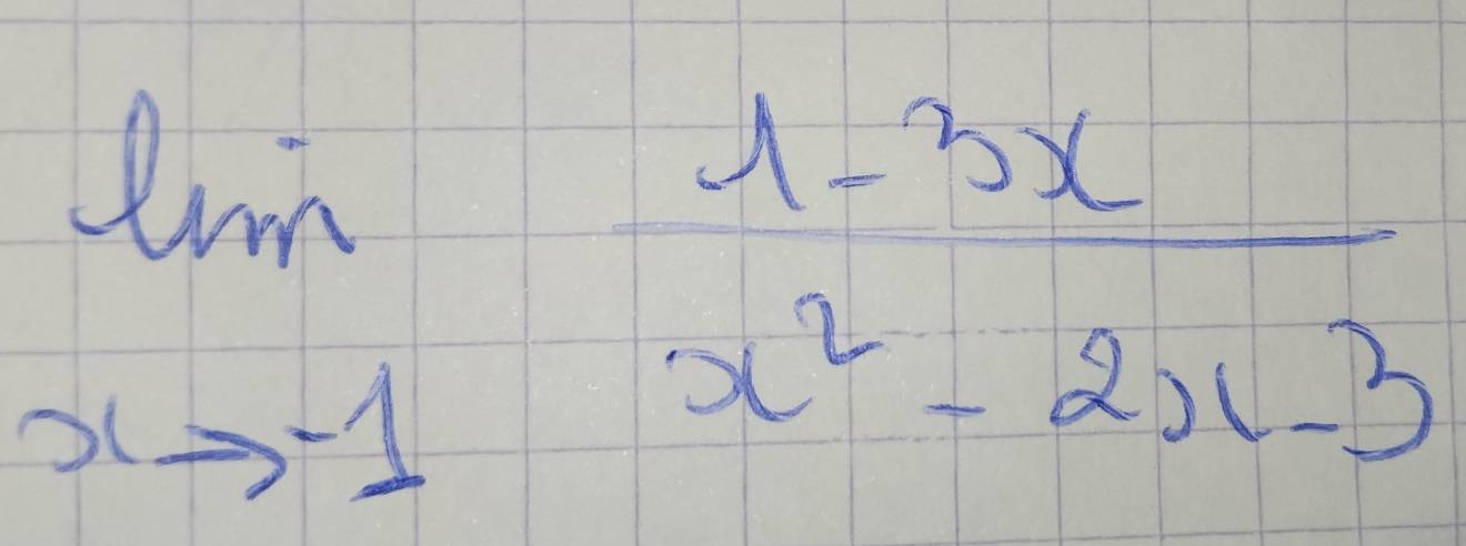 limlimits _xto -1 (1-3x)/x^2-2x-3 