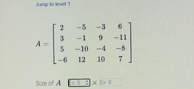 Jump to level 1
Size of A * Ex8