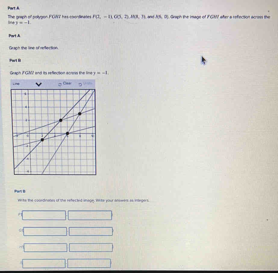 The graph of polygon FGHI has coordinates F(2,-1), G(5,2), H(8,3) , and ...