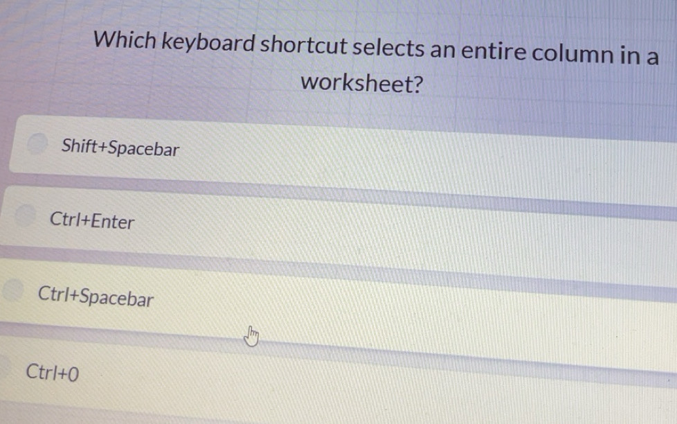 Gelöst:Which keyboard shortcut selects an entire column in a worksheet ...