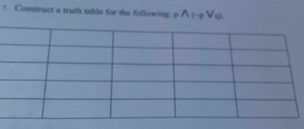 ? Construct a truth table for the following pwedge (-pvee q)