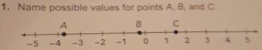 Name possible values for points A, B, and C.