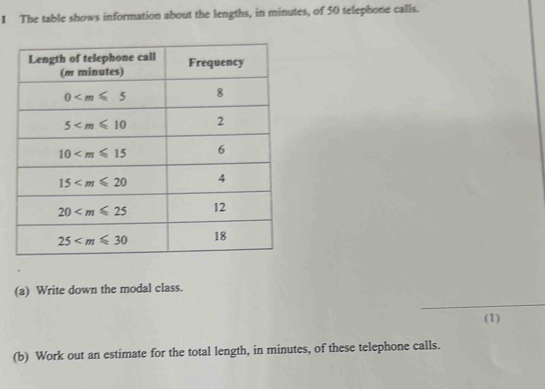 Solved: The table shows information about the lengths, in minutes, of ...