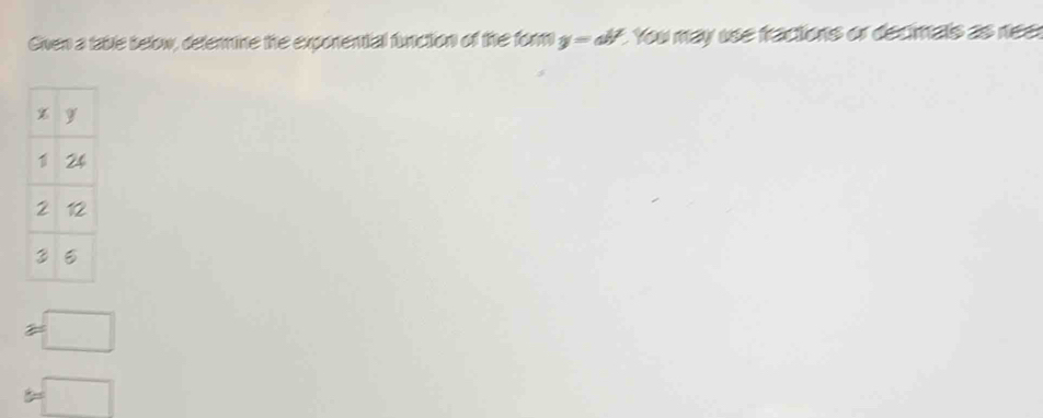Solved: Given a table below, determine the exponential function of the ...