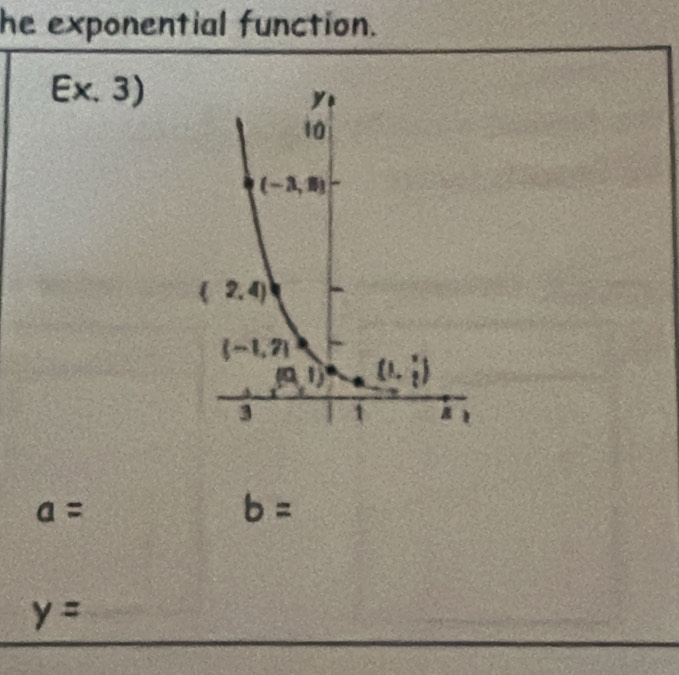 he exponential function.
Ex,3)
a=
b=
y=