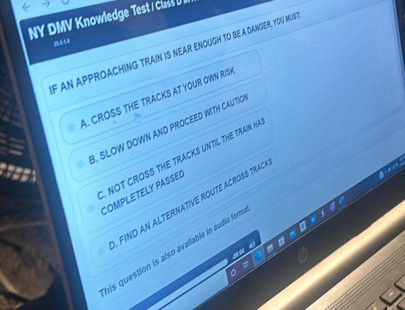 Solved: NY DMV Knowledge Test / Class/ 29&1.4 F AN APPROACHING TRAIN IS ...