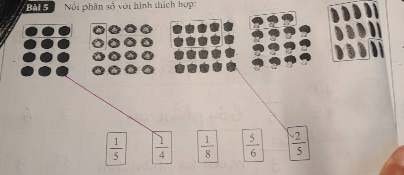 Nổi phân số với hình thích hợp:
 1/5   1/4   1/8   5/6   2/5 