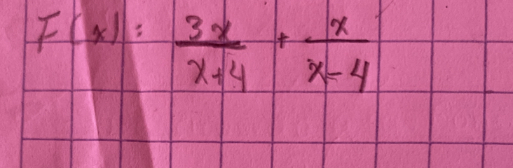 F(x)= 3x/x+4 + x/x-4 