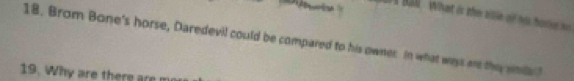 RSN what is the sitle of his hosted he 
18. Brom Bone's horse, Daredevil could be compared to his owner in what wass are they wnls 
19. Why are there are
