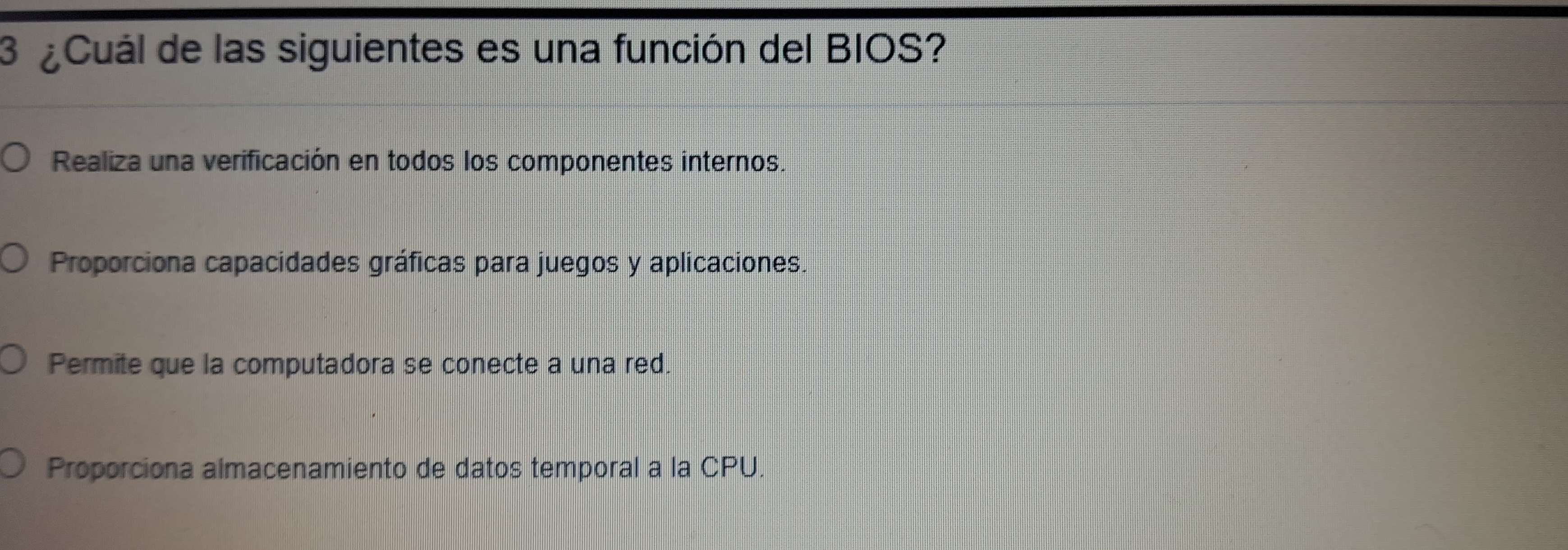 Resuelto:¿Cuál de las siguientes es una función del BIOS? Realiza una ...