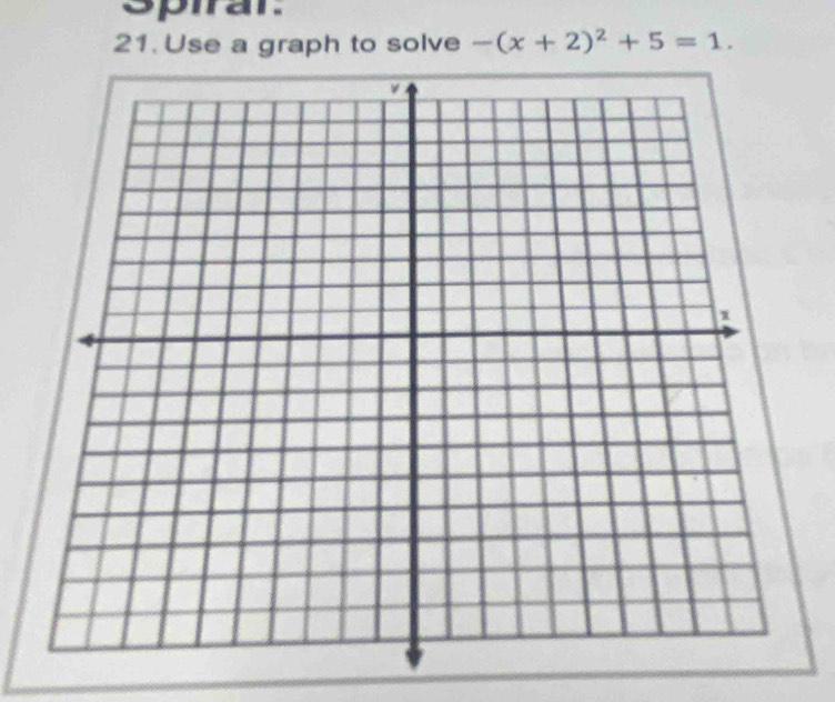 Spirar. 
21. Use a graph to solve -(x+2)^2+5=1.