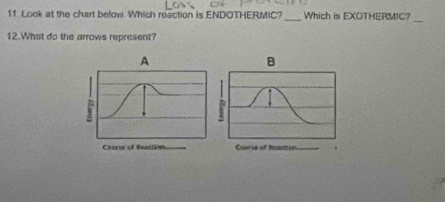 Look at the chart below. Which reaction is ENDOTHERMIC? _Which is EXOTHERMIC? 
_ 
12 What do the arrows represent?