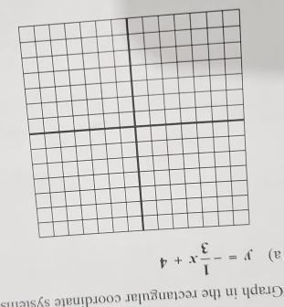 Solved: Graph in the rectangular coordinate systels a) y=- 1/3 x+4 [Math]