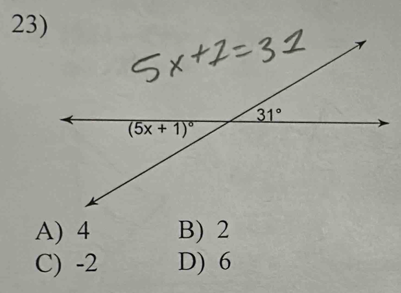 A) 4 B) 2
C) -2 D) 6