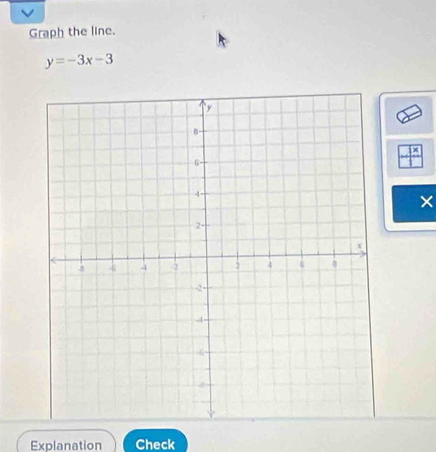 Graph the line.
y=-3x-3
× 
Explanation Check