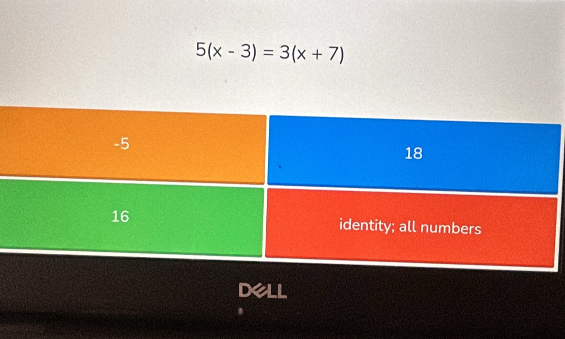 5(x-3)=3(x+7)
dell