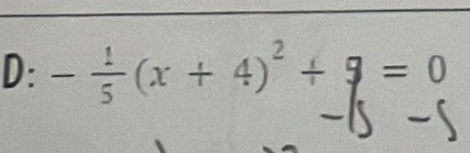 D: - 1/5 (x+4)^2+9=0