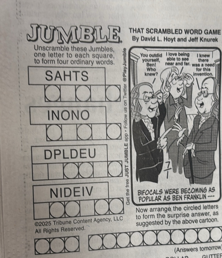Solved: JUMBLE THAT SCRAMBLED WORD GAME By David L. Hoyt and Jeff ...