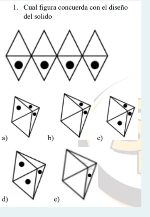 Cual figura concuerda con el diseño
del solido
a)
b)
c)
d)
e)