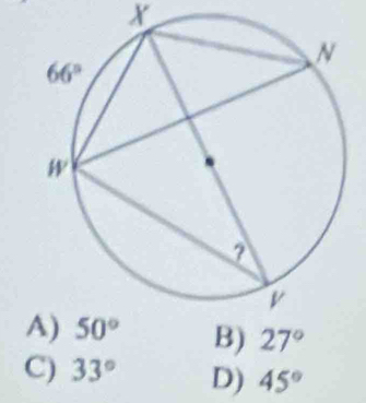 A) B) 27°
C) 33° D) 45°