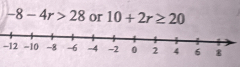 -8-4r>28 or 10+2r≥ 20
-12