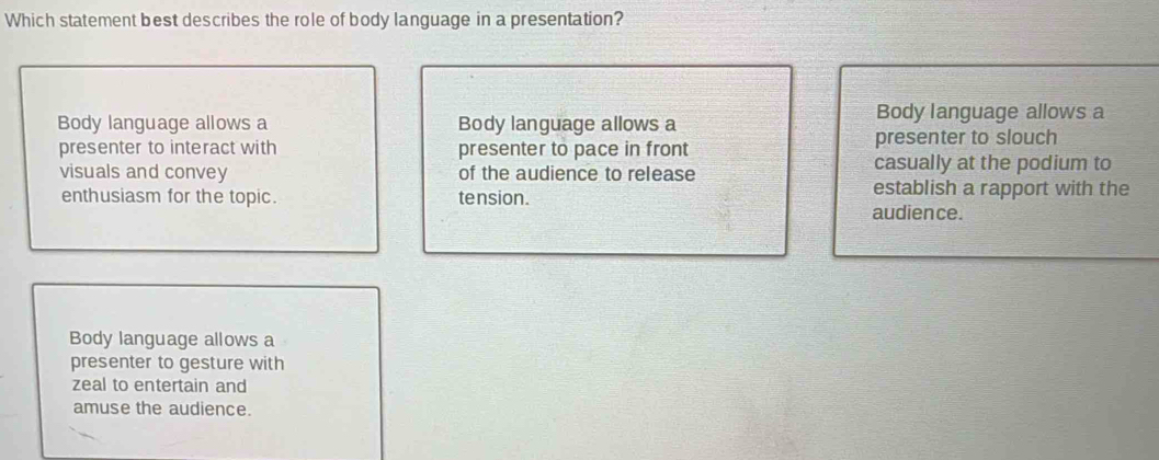 Solved: Which statement best describes the role of body language in a ...