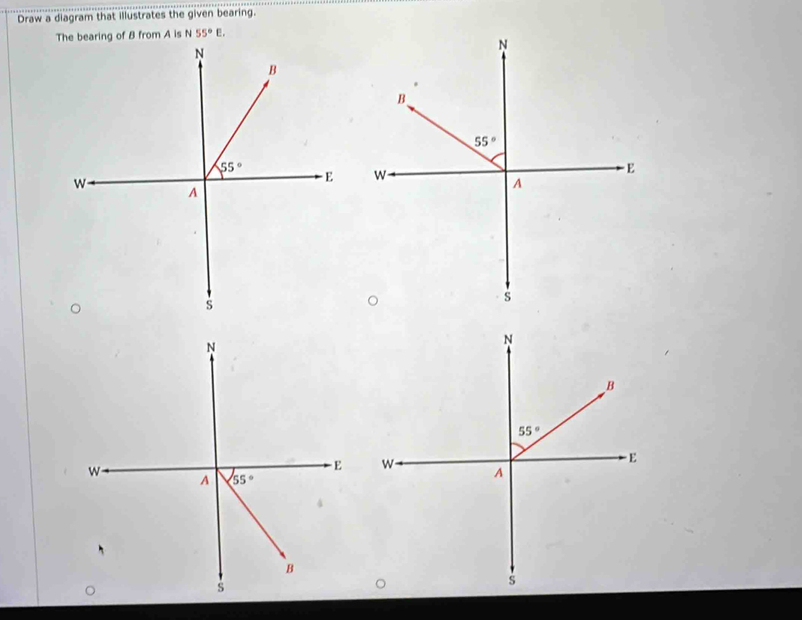 Draw a diagram that illustrates the given bearing.