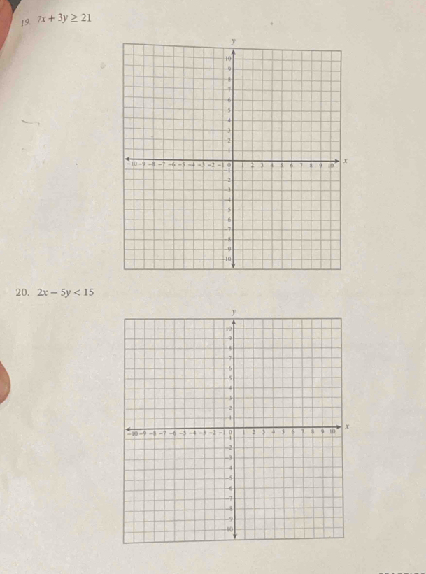 7x+3y≥ 21
20. 2x-5y<15</tex>