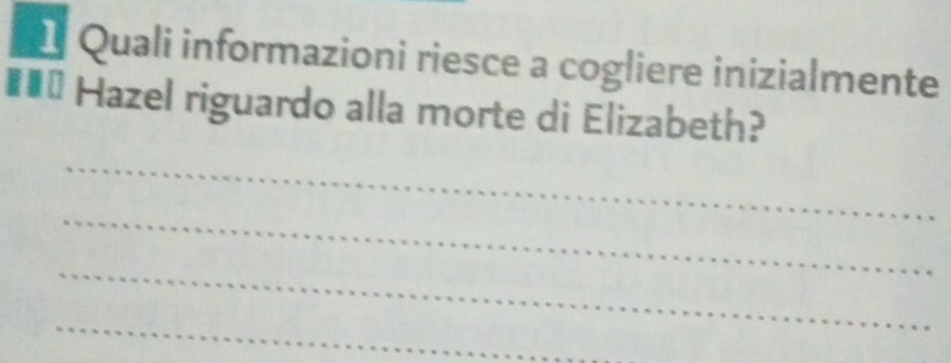 Quali informazioni riesce a cogliere inizialmente 
#« Hazel riguardo alla morte di Elizabeth? 
_ 
_ 
_ 
_