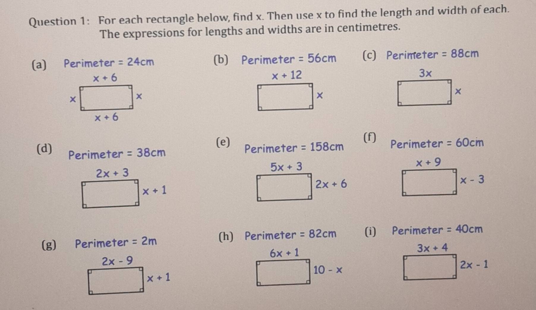 Solved: For each rectangle below, find x. Then use x to find the length ...