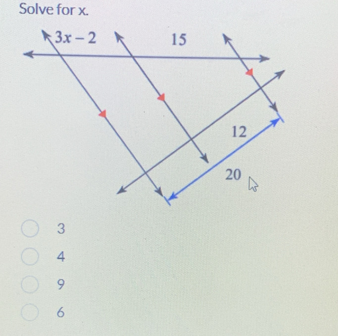 Solve for x.
4
9
6