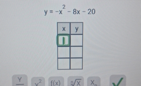 y=-x^2-8x-20
Y v^2 f(x) sqrt[n](x) X_n