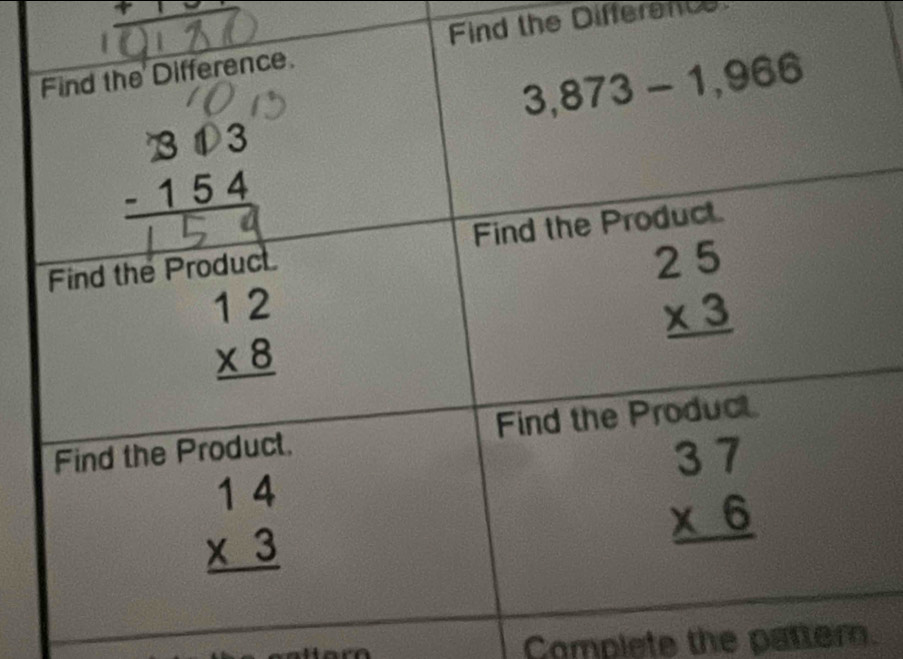 Find the Difference
Complete the pattern.