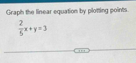 Graph the linear equation by plotting points.
 2/5 x+y=3