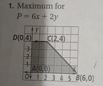 Maximum for
P=6x+2y